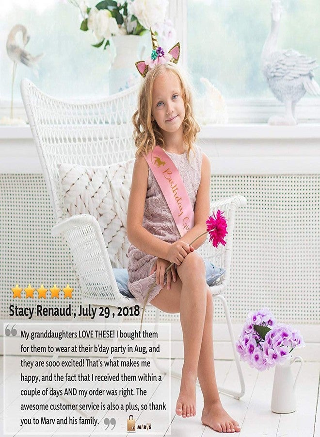 PATPAT 2pieces Unicorn Party Birthday Girls Set,include Headband and Pink Sash, 1 x Gold Glitter Unicorn Horn Headband, 1 x Pink Birthday Sash for Girls/Kid. - Image 5